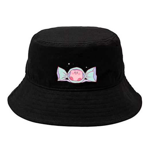 Cute Anime Kirby Bucket Hat, Kawaii Pink Character Black Sun Fisherman Cap, Y2K Streetwear Summer Beach Hat for Women and Men 13