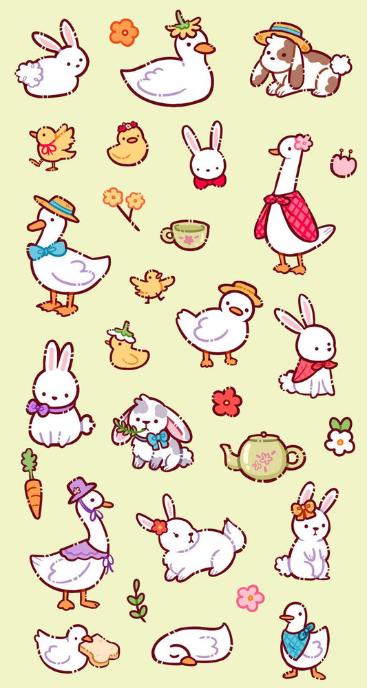 Cute Farm Animal Stickers Pack - Kawaii Bunny, Duck, Goose, and Cottagecore Vinyl Decals for Water Bottles, Laptops, Journals, Scrapbook, and Phone