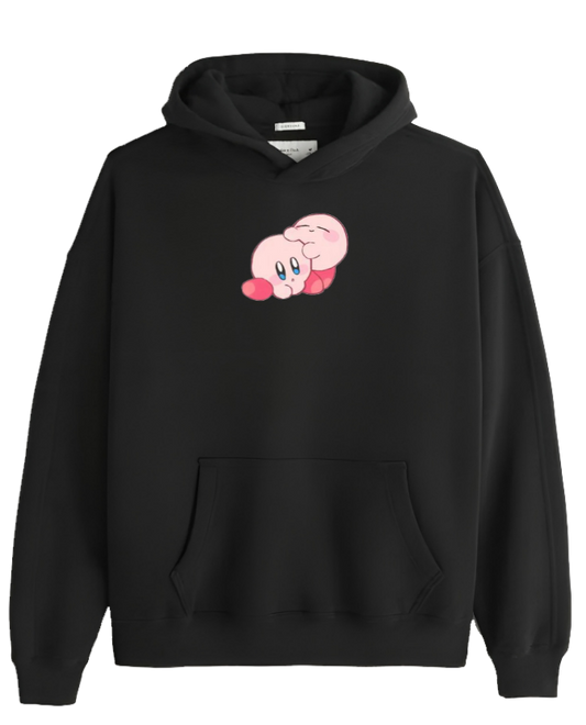 Cute Pink Anime Kirby Character Graphic Hoodie for Women and Men, Kawaii Cartoon Black Pullover Sweatshirt 14