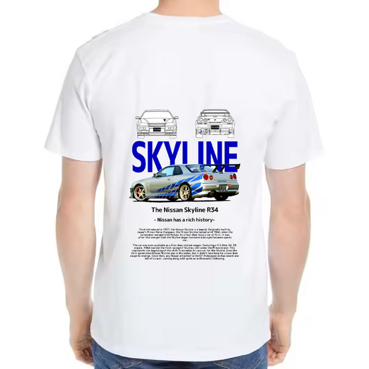 Nissan Skyline R34 Car t- shirt One Size White Back 13