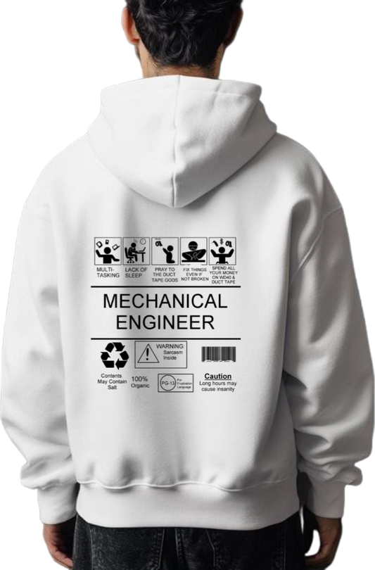 MECHANICAL ENGINEER Back text oversize hoodie White back 123