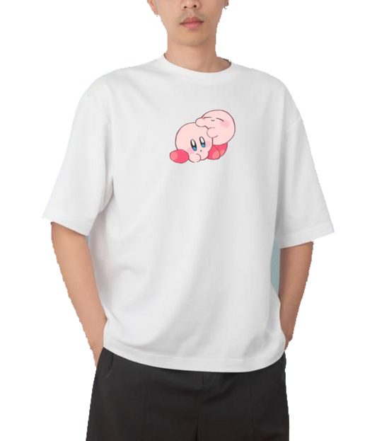 Cute White Kirby Anime Graphic T-Shirt, Kawaii Y2K Aesthetic Gaming Tee, Casual Oversized Short Sleeve Top 14