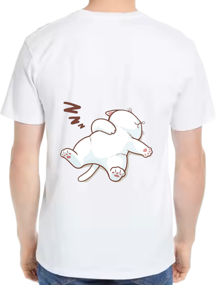sleeping cat t- shirt One Size White back 14