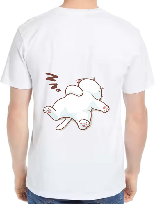 sleeping cat t- shirt One Size White back 14