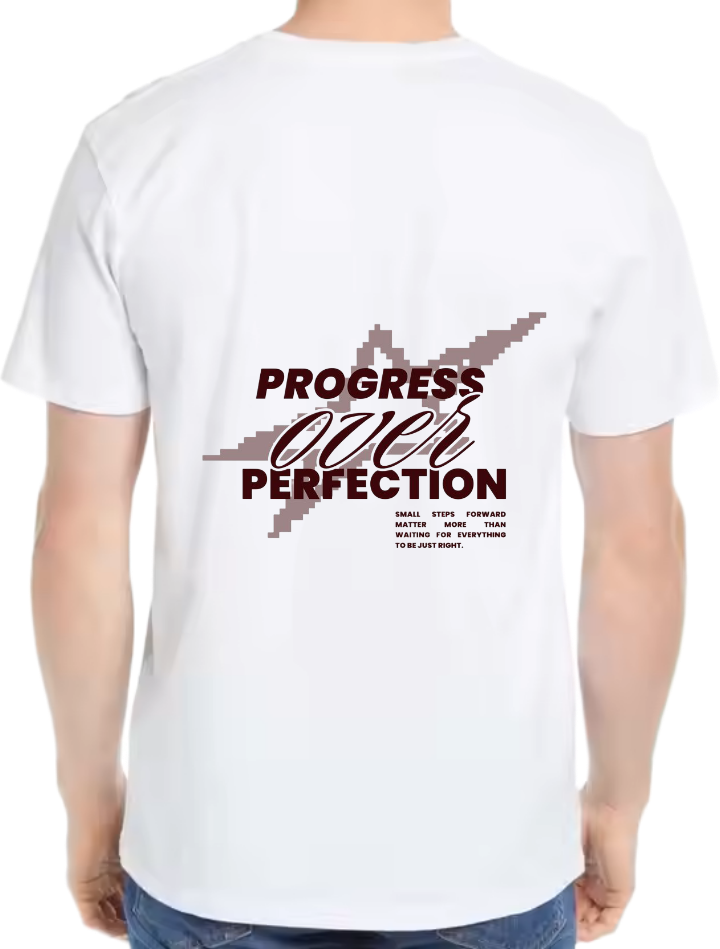 PROGRESS over PERFECTION t- shirt Over Size White Back 73