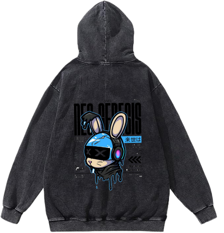 Evil Bunny Over Size hoodie Washed Back 34