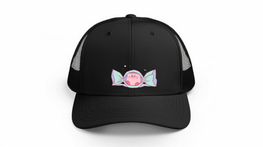 Kawaii Kirby Crown Pink Character Mesh Trucker Hat, Cute Anime Princess/King Black Baseball Cap, Adjustable Snapback for Women and Teens 14