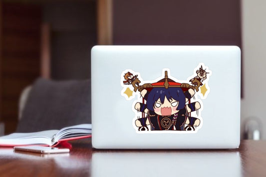 Scaramouche Sticker - Genshin Impact Game Wanderer with Childe and Signora Fatui Harbingers Angry Chibi Vinyl Decal for Laptop, Water Bottles, Phone Case, Cute Waterproof Gaming Meme Merchandise