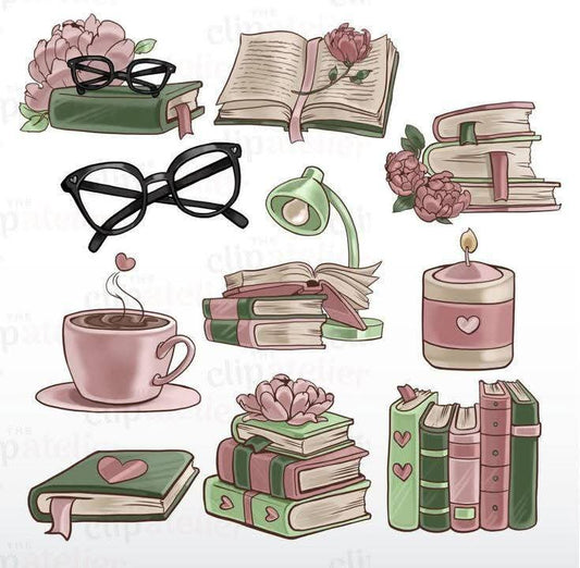Book Lover Aesthetic Stickers Pack, Cute Reading, Stack of Books, Coffee, Candle, and Cozy Library Waterproof Vinyl Decals for Journaling, Scrapbooking, Laptop, and Water Bottles