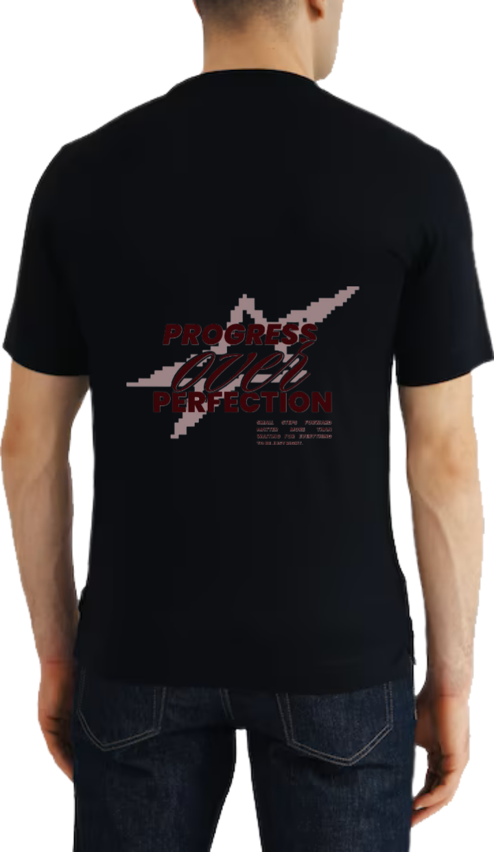 PROGRESS PERFECTION t- shirt Over Size Black Back 70