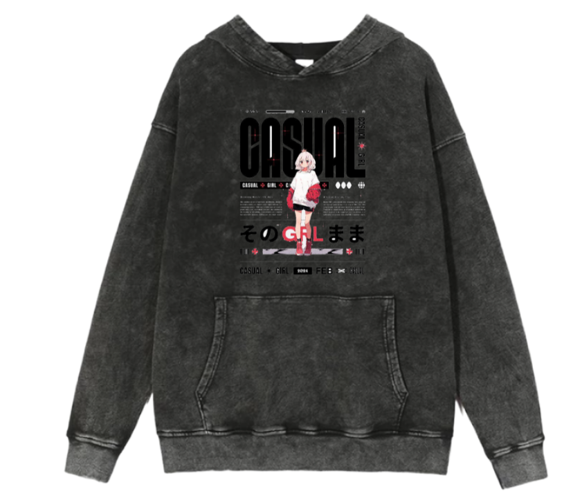 RANDOM ANIME GIRL Oversize  Hoodie Washed gray 14