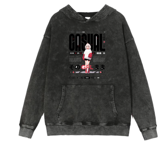 RANDOM ANIME GIRL Oversize  Hoodie Washed gray 14