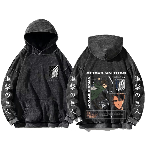 Anime Attack on titan shingeki no kyojin eren levi mikasa Aot Oversize Wash Hoodie gray 14