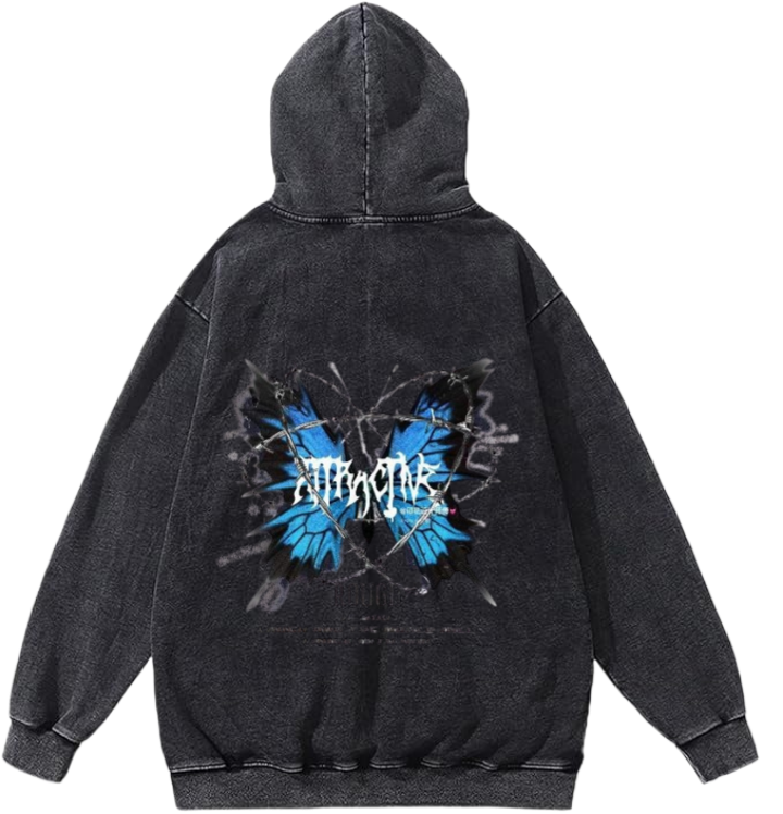 butterflies Oversize Hoodie Washed gray Back  14