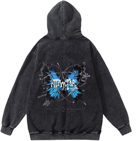 butterflies Oversize Hoodie Washed gray Back  14