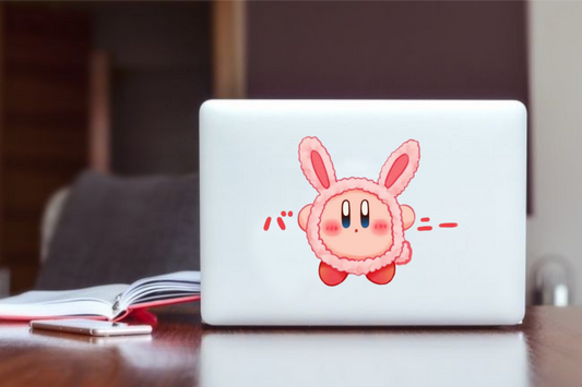 Kawaii Kirby Laptop Sticker, Cute Pink Anime Character Vinyl Decal for MacBook, Waterproof Aesthetic Decal for Water Bottle, Tablet, and Notebook 14