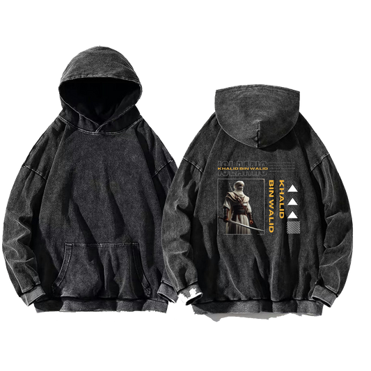 KHALID BIN WALID Back text oversize hoodie Washed back 14