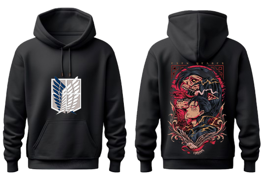 Anime Attack on titan shingeki no kyojin eren levi mikasa Aot Black Oversize HOODIE back 14