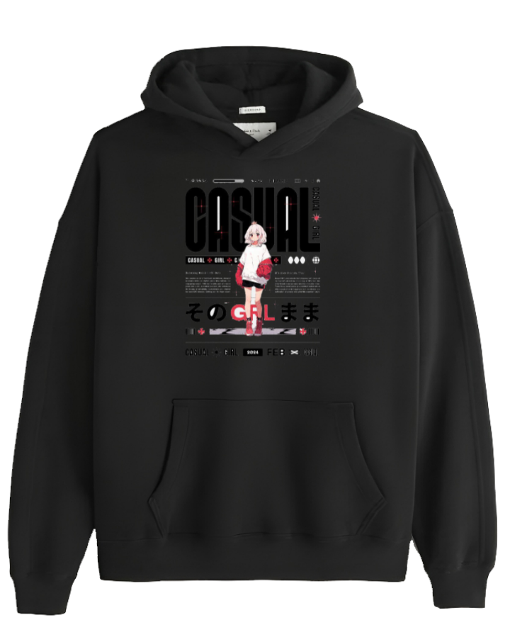 RANDOM ANIME GIRL Oversize  Hoodie Black 14