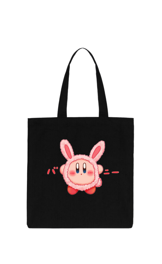 Kawaii Cute Kirby Black Canvas Tote Bag, Aesthetic Anime Character Reusable Shopping Bag, Large Grocery Bag, Book Tote for Women and Girls 14