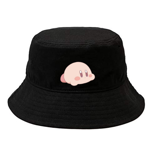 Cute Anime Kirby Bucket Hat, Kawaii Pink Character Black Sun Fisherman Cap, Y2K Streetwear Summer Beach Hat for Women and Men 14