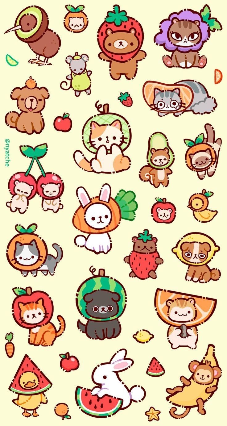 Cute Fruit Animals Stickers Pack - Kawaii Cat, Bunny, Bear, and Fruit Costume Vinyl Decals for Water Bottles, Laptops, Journals, Scrapbook, and Phone