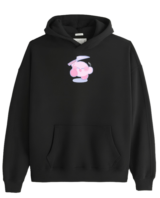 Cute Pink Anime Kirby Character Graphic Hoodie for Women and Men, Kawaii Cartoon Black Pullover Sweatshirt 15