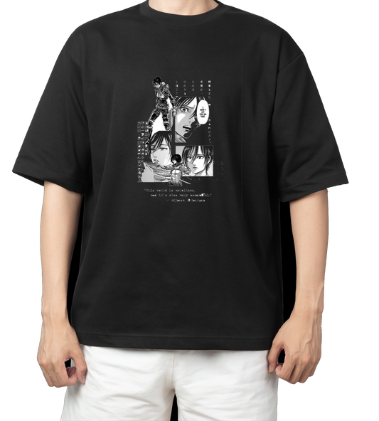 Anime Attack on titan shingeki no kyojin eren levi mikasa  Aot black  Oversize  t- shirt 15