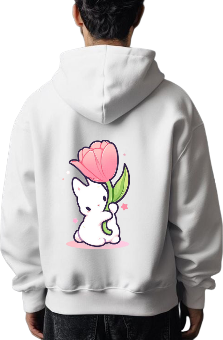 Tulip Bunny One Size hoodie White Back 14