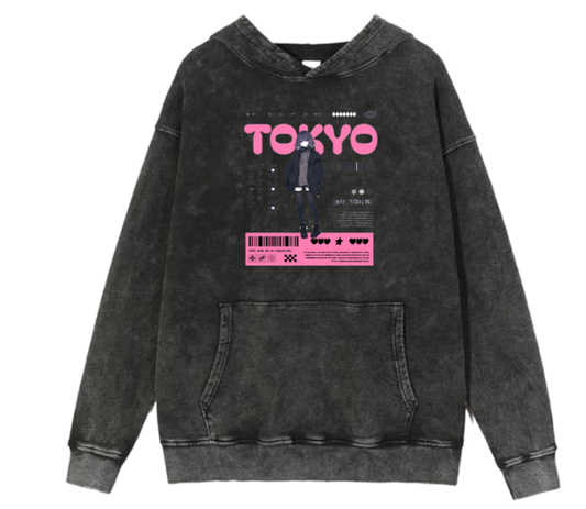 RANDOM ANIME GIRL Oversize  Hoodie Washed gray 15