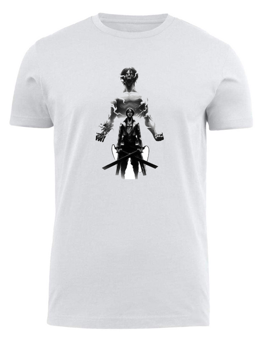 Anime Attack on titan shingeki no kyojin eren levi mikasa  Aot white fit t- shirt 15