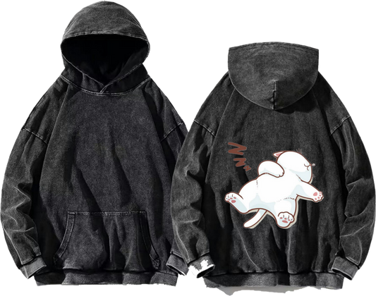 sleeping cartoon cat One Size hoodie Washed Back 15