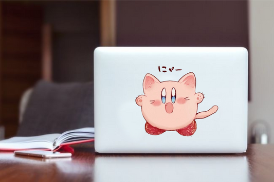 Kawaii Kirby Laptop Sticker, Cute Pink Anime Character Vinyl Decal for MacBook, Waterproof Aesthetic Decal for Water Bottle, Tablet, and Notebook 15