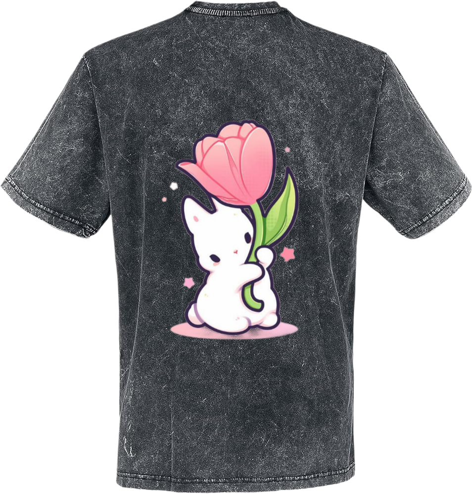 rabbit holding a tulip t- shirt One Size Washed Back 14