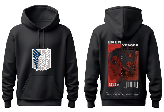 Anime Attack on titan shingeki no kyojin eren levi mikasa Aot Black Oversize HOODIE back 15