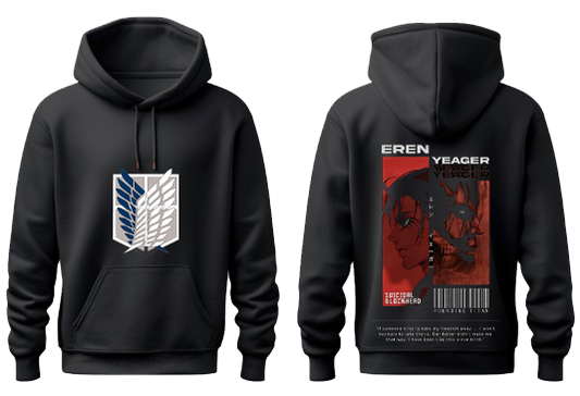 Anime Attack on titan shingeki no kyojin eren levi mikasa Aot Black Oversize HOODIE back 15