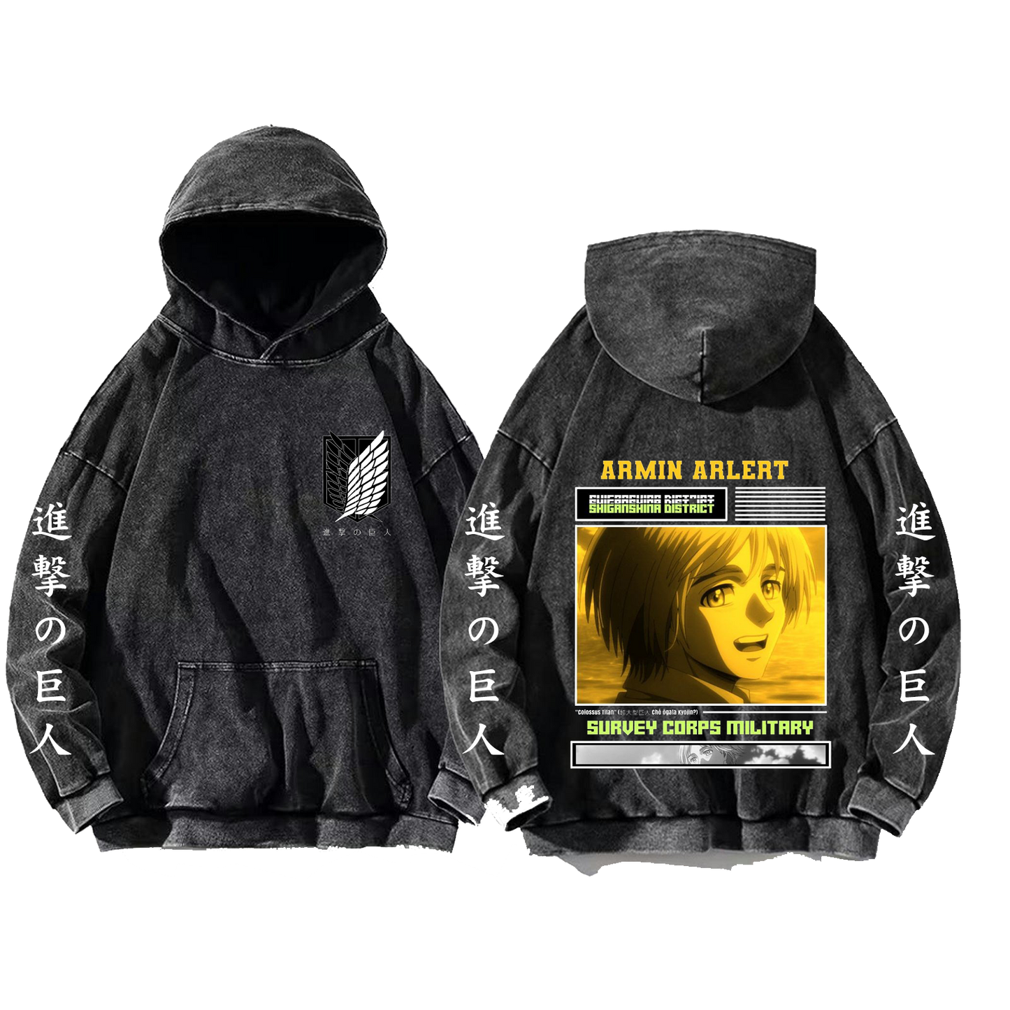 Anime Attack on titan shingeki no kyojin eren levi mikasa Aot Oversize Wash Hoodie gray 15