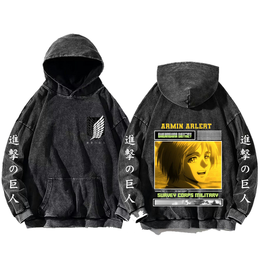 Anime Attack on titan shingeki no kyojin eren levi mikasa Aot Oversize Wash Hoodie gray 15