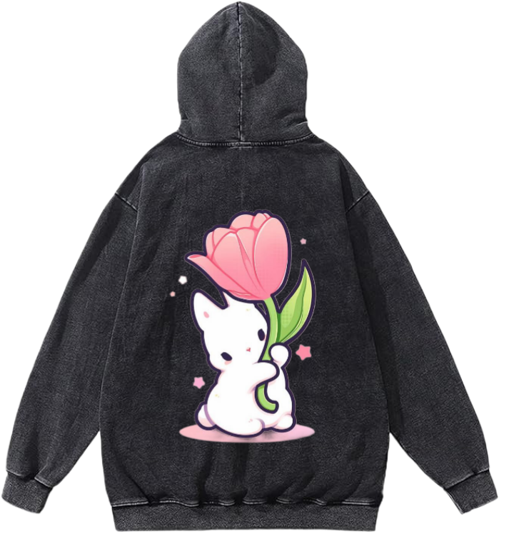 cute rabbit holding a flower One Size hoodie Washed Back 14