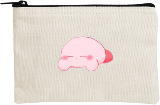 Kawaii Cute Kirby Canvas Makeup Pouch, Aesthetic Pink Anime Character Small Zipper Makeup Bag, Pencil Case, Travel Toiletry Pouch for Women and Girls 14