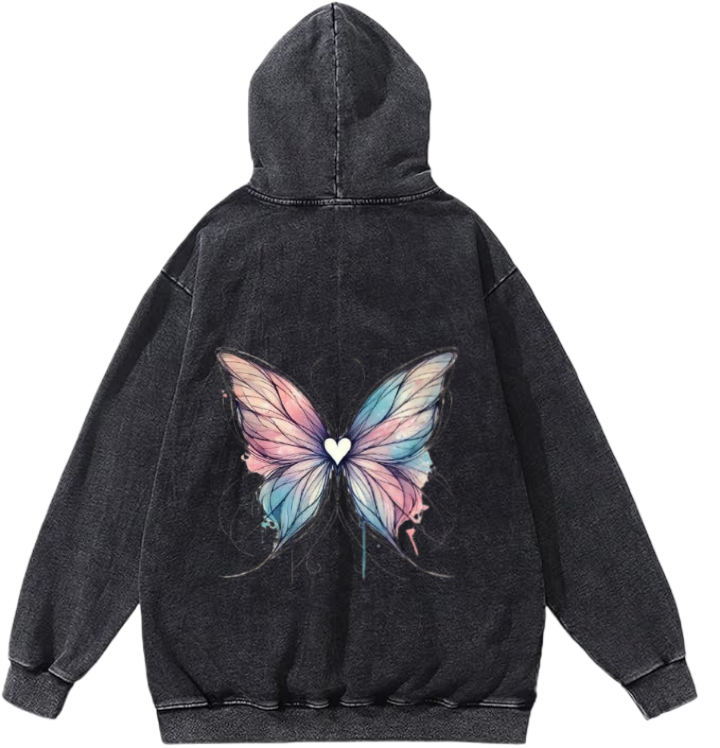 butterflies Oversize Hoodie Washed gray Back  15