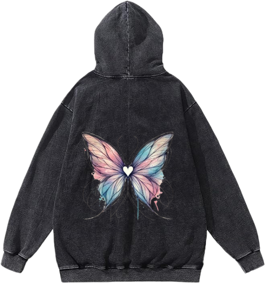 butterflies Oversize Hoodie Washed gray Back  15