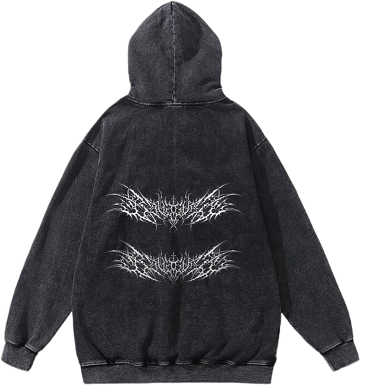 Goth Oversize  Hoodie Washed gray Back 15