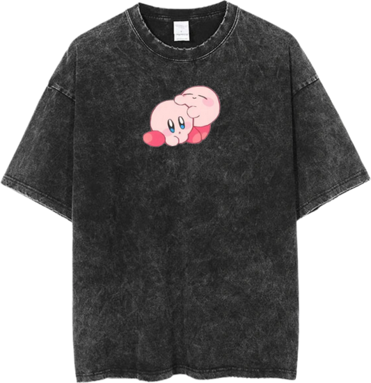 Vintage Washed Kirby Anime Graphic T-Shirt, Kawaii Y2K Aesthetic Grunge Tee, Casual Oversized Short Sleeve Top 15