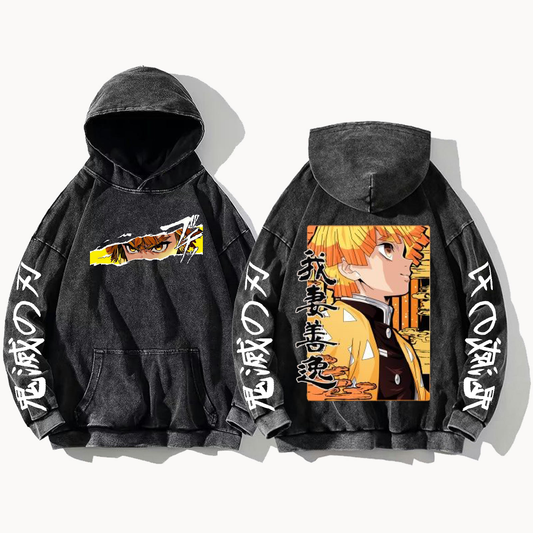Anime Demon slayer nezuko tanjiro Oversize  Hoodie Washed gray 15