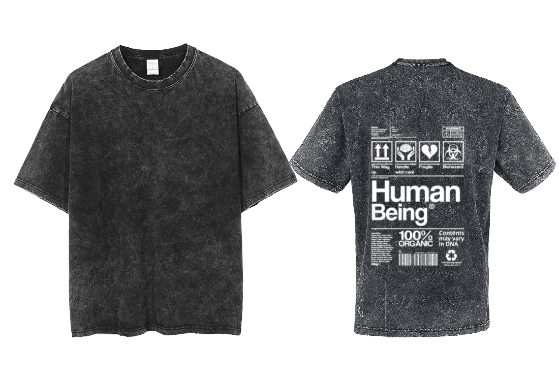 Human Being Back text One Size t- shirt Washed Back 15
