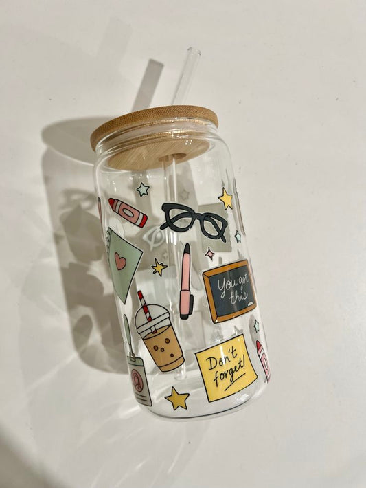 Mug with Wooden Lid and Clear Glass Straw: Practical for Juices and Ice Coffee Don't forget