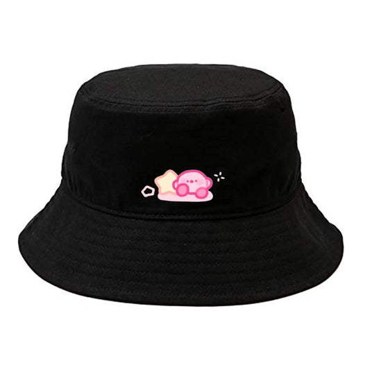 Cute Anime Kirby Bucket Hat, Kawaii Pink Character Black Sun Fisherman Cap, Y2K Streetwear Summer Beach Hat for Women and Men 15 (Copy)