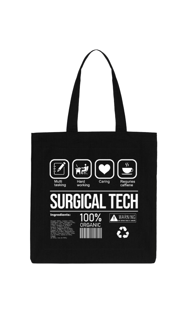 SURGICAL TECH Back text tote bag Black 12