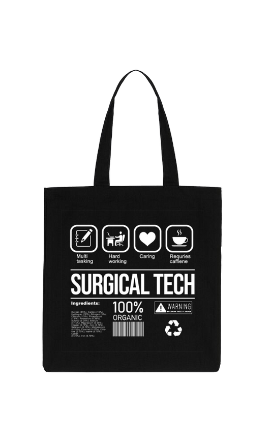 SURGICAL TECH Back text tote bag Black 12